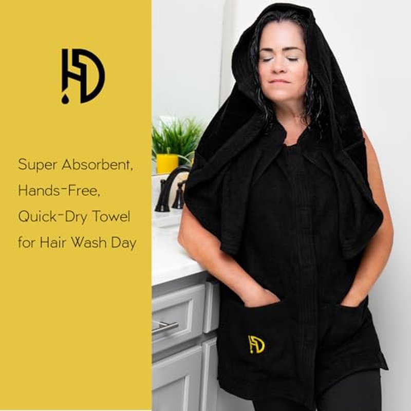 2-In-1 Protective Wearable Garment with Integrated Hair Drying Towel, White-Black, S/M L/XL 2XL/3XL, Unisex