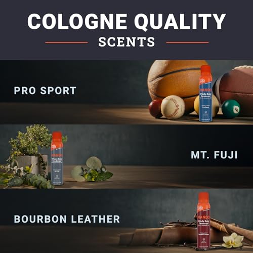 Mando Whole Body Deodorant For Men - Invisible Spray Deodorant - 72 Hour Odor Control - Low Irritation Formula - Aluminum Free, Benzene Free - 3.6 ounce - 3pk - Bourbon Leather, Mt Fuji, Pro Sport