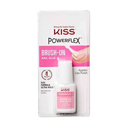 KISS PowerFlex Brush-On Nail Glue for Press On Nails, Ultra Hold Flex Formula Nail Adhesive, Includes One Bottle 5g (0.17 oz.) with Twist-Off Cap & Brush Applicator