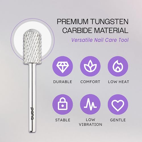 PANA 3/32" Large Smooth Round Top Safety Carbide Nail Drill Bit for Gel Polish & Acrylic Removal Nail Salon Manicure Pedicure Electric File Tools (Large Barrel - Silver, Extra Coarse)