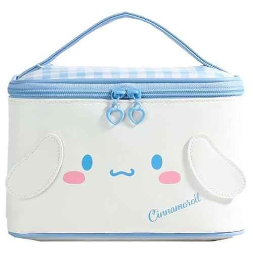 Cinnamoroll PU Cosmetic Bag Makeup Pouch Travel Portable Vanity Case Organizer with Handle - White