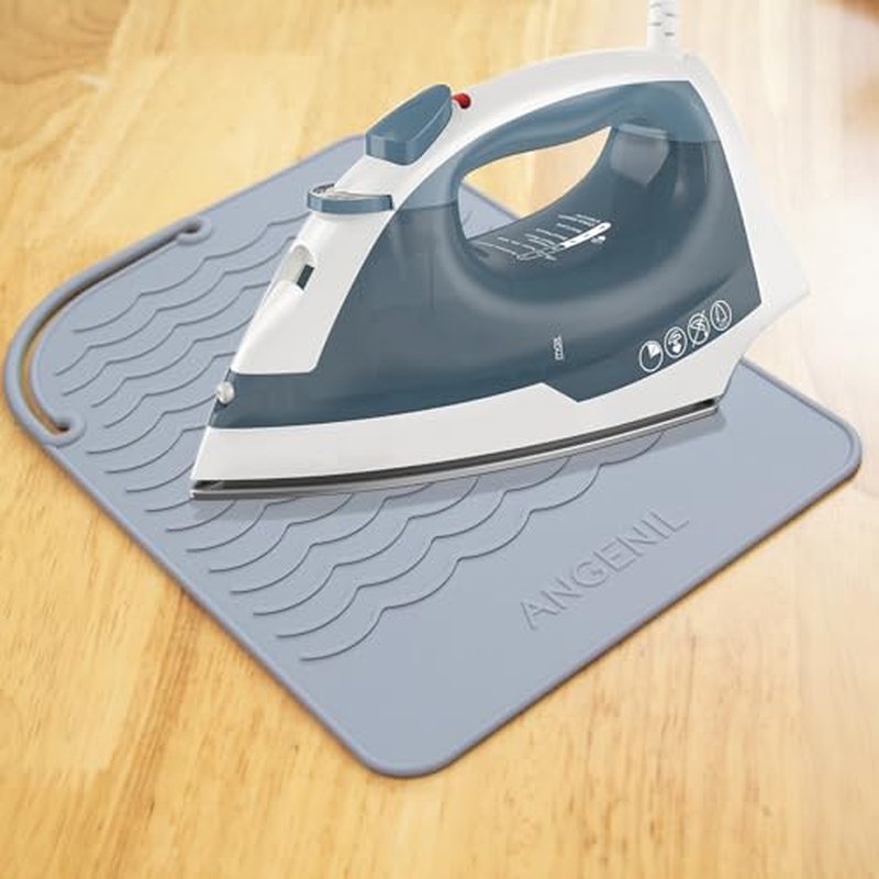 ANGENIL Silicone Heat Mat for Hair Tools - Flat Iron and Curling Iron Mat Heat Resistant for Counter, Heat-Resistant Flat Iron Travel Essentials Case, Vanity Organizer, Grey, Normal Size 9" x 6.5"