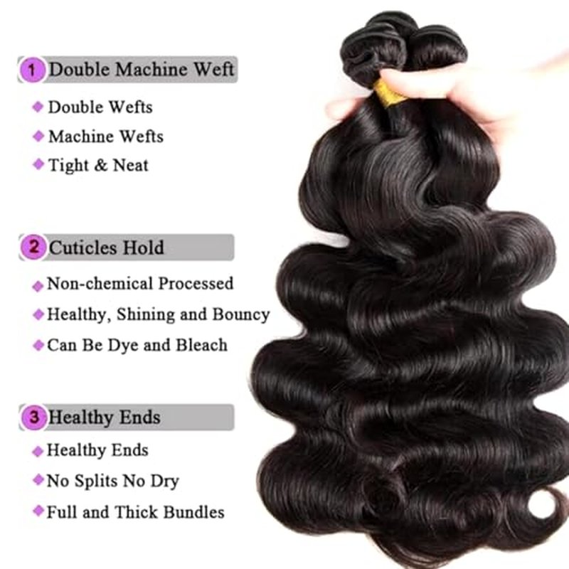 12A Human Hair Bundles 18 20 22 Inch Body Wave 100% Unprocessed Hair 3 bundles Deals Extensions Quick Weave Human Hair Natural Black Color