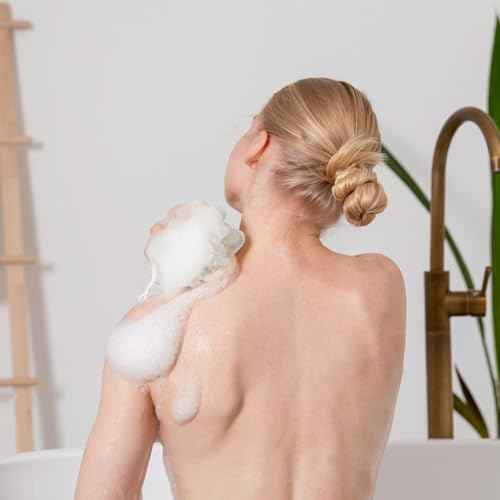 6 Pack Soap Bar Loofah, 2 in 1 Loofah Washcloth Combo, Bath Sponge with Drawstring, That Holds Bar Soap for Cleansing and Smooth Skin (6 Colors, 6.7 x 6.7 Inch)