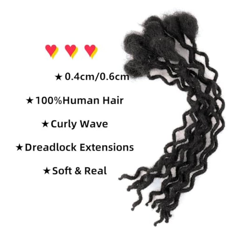 12 inch 30 Strands Curly Wave Loc Extensions Human Hair, 0.4cm Width 100% Human Hair Dreadlock Extensions for Men/Women, Can be Dyed Soft Dreads Extensions