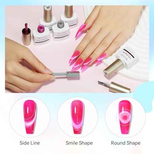 Neon Cat Eye Gel Nail Polish Set 10 Colors: Magnetic Cateye Gel Polish 9D Effect, Sparkle Glitter Bright Red Hot Pink Blue Nail Polish Long Lasting Soak Off Home Salon