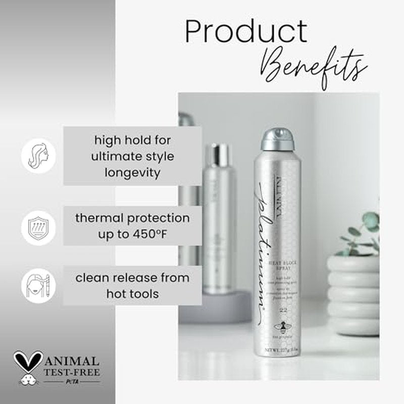 Platinum Heat Block Spray 22 | Heat Protecting Hairspray | High Hold For Ultimate Style Longevity | Clean Release From Hot Tools | All Hair Types