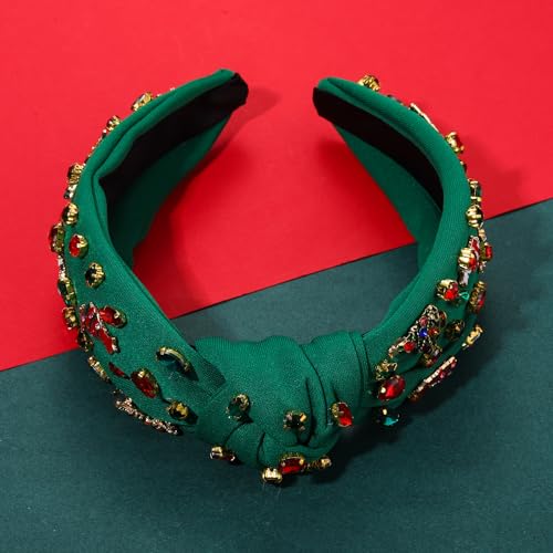 Christmas Headbands for Women Christmas Tree Headband Jeweled Crystal Embellished Knotted Headband Winter Holiday Hair Accessories Gifts