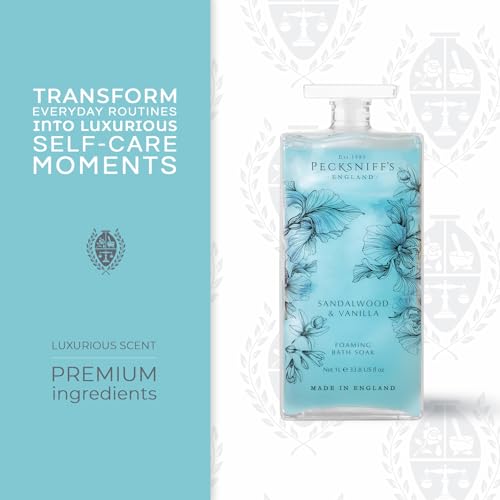 Pecksniff¡¯s Sandalwood & Vanilla Foaming Bath Soak ? Luxury Bubble Bath, 1L / 33.8 fl oz, Made in England