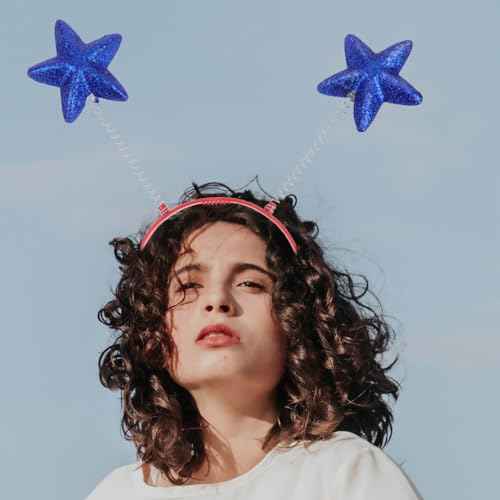 Lurrose 8pcs Star Head Boppers Martian Headband Antenna Headband Star Novelty s (Blue)
