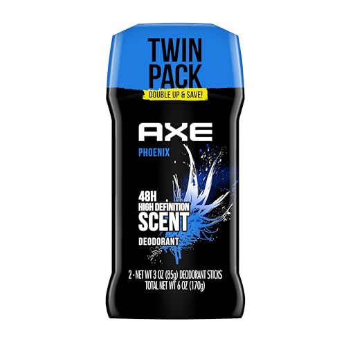 AXE Dual Action Deodorant Stick For Long Lasting Odor Protection, Phoenix Crushed Mint & Rosemary Men's Deo, Aluminum Free 3oz Twin Pack