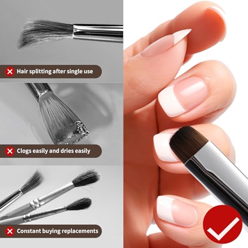 Acrylic Nail Brush for French Tips & Gel Polish Clean Up | Professional Dual-Use Brush with Wooden Handle for Acrylic/Polygel/Builder Gel | Nail Art Design Tool for Cleaning & Detailing (F16)