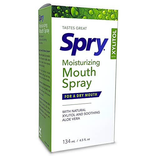 Spry Natural Xylitol Moisturizing Dry Mouth Spray, Stop Bad Breath, Increase Saliva Production, Non-GMO, Gluten-Free On The Go Oral Care with Spearmint Flavor, 4.5 fl.oz (Pack of 1)
