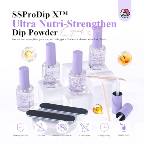 SAVILAND Dip Powder Liquid Set: 15 ml/0.5 Fl.oz Nail Dipping System Essentials for Beginners - HEMA-free Dip Base, Top, Activator, Brush Saver - Strengthen Nails DIY at Home, No Nail Lamp Needed