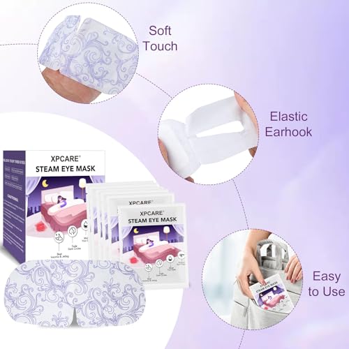 XPCARE 24 Pack Steam Eye Masks for Dry Eyes, Self Heated Steam Warm Eye Mask, Disposable Heated Eye Mask for Dark Circles, Puffy Eyes, Relief Stress Eye Fatigue£¨Lavender£©