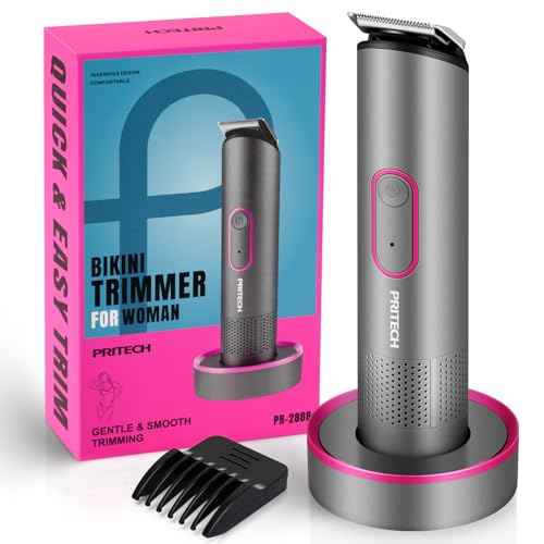 PRITECH Bikini Trimmer for Women - Rechargeable Pubic Hair Trimmer Women for Sensitive Skin, Wet & Dry Use, Pain-Free Electric Razor&Shaver with Standing Recharge Dock, Ideal Gift, Slate Grey