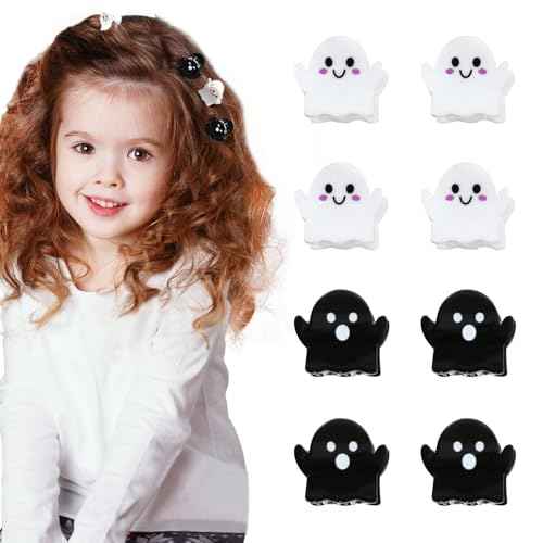 8Packs Mini Halloween Christmas Hair Clips,Spooky Cute Ghost Hair Accessories Acrylic Claw Clips Strong Hold Non Slip Hair Decorations for Women Girls (black and white)