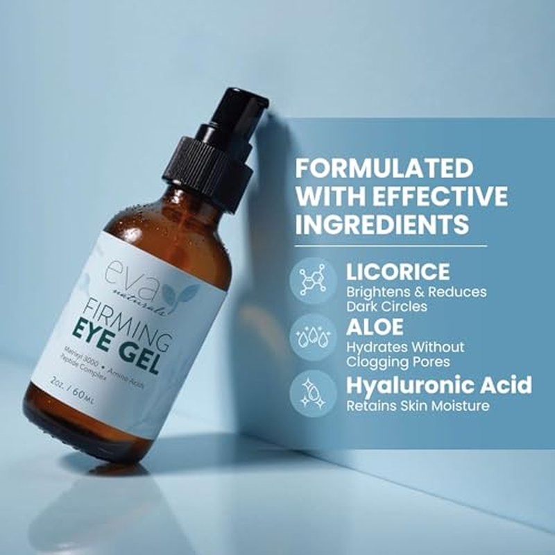 Eva Naturals Eye Gel for Dark Circles, Bags & Puffiness ? Anti-Aging Serum with Peptides, Hyaluronic Acid & Botanicals ? Firming Under Eye Treatment for Wrinkles, Fine Lines & Tired Skin ? 2 oz