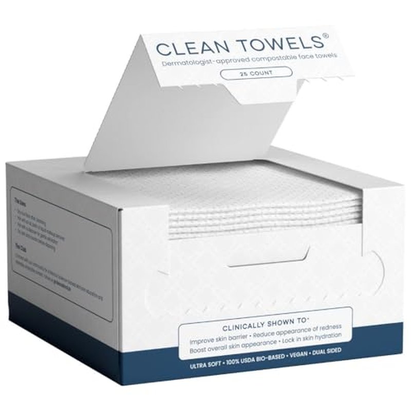 Clean Skin Club Clean Towels¢ç, 100% USDA Biobased Face Towel, Disposable Face Towelette, Eczema Association Accepted, Makeup Remover Dry Wipes, Ultra Soft, 1 Pack, 25 Ct