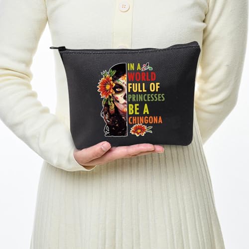JXGZSO Mexican Lady Cosmetic Bag In A World Full Of Princesses Be A Mexican Makeup Bag Badass Women Gift (Mexican women black)