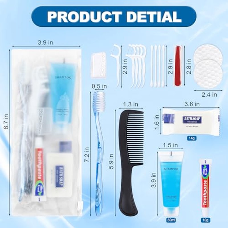 Basic Toiletry Kits, Individually Packed, Personal Hygiene Kit Bulk Homeless Care Package Supplies Travel Size Toiletry Kit for Men Women Charity Reusable Toiletry Bag (Pack of 50)