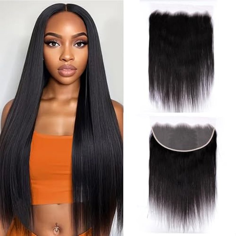 13x6 Lace Frontal Human Hair Pre Plucked with Baby Hair Straight Ear to Ear Frontal Ultra-Thin Invisible HD Transparent Swiss Full Lace Frontal Tiny Knots Free Part 20 Inch