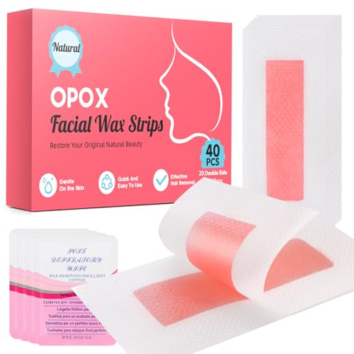 40PCS Facial Wax Strips for Hair Removal, Facial Hair Removal for Women, Waxing Kit for Women's Face, Bikini, Chest, Body, Arms, Legs, Back, & Brazilian | 40ct Waxing Strips & 4 calming Oil Wipes