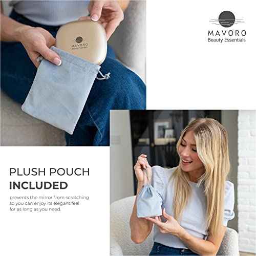 Mavoro LED Lighted Travel Makeup Mirror | 1x/10x Magnification | Rechargeable USB-C | Pocket & Purse Portable Lighted Travel Makeup Compact Mirror, Touch Sensor (Champagne Gold)