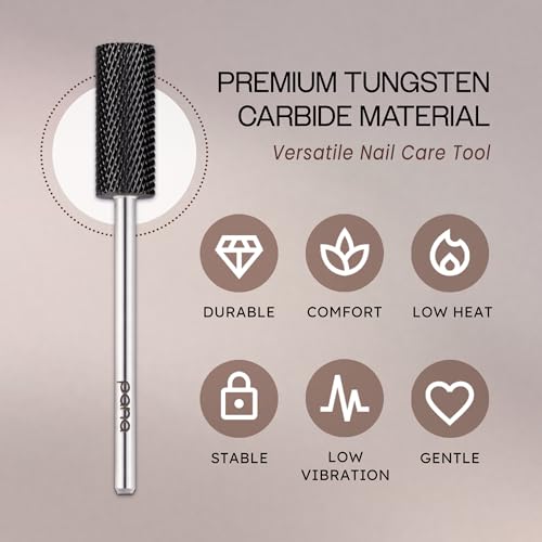 USA PANA Professional 3/32" Shank Size - Flat Top Small Barrel Carbide Bit - 5X Coarse Grit to Extra Fine Grit - Gold, Silver, DLC Black - Nail Drill Bit for Dremel Machine (Medium, DLC Black)