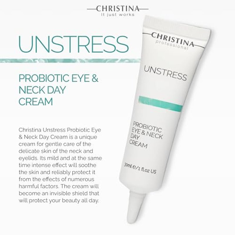 -CHRISTINA- Unstress Probiotic Eye & Neck Day Cream for Face | Peptide Eye Cream Nourishes, Protects, & Soothes Face Skin | Face Moisturizer for Normal, Dry & Sensitive Skin 1 fl. oz (30 ml)