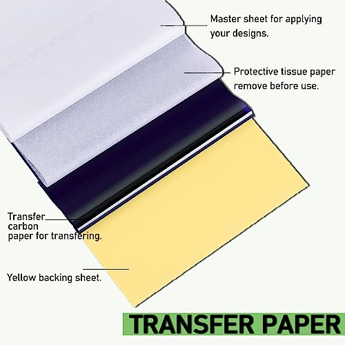 40Pcs Tattoo Skin Practice Kit Includes Fake Skin 10Pcs 8¡¿6in and Tattoo Stencil Transfer Paper 30Pcs A4 Size 4 Layers Supplies