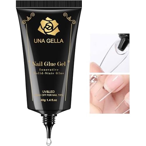 UNA GELLA Gel Nail Glue, Solid Nails Gl ue Gel 40ml Lamp Curing Needed Soak Off G LUE Strong Nail G LUE G el for Acrylic Fake Nails Tips Extension Press On Nails for Gelly Tips