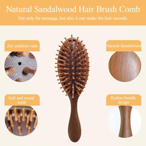 Sandalwood Hair Brush and Comb for Scalp Massage Hair for Growth Detangler Meridian Massage Comb Hairbrush Wood Airbag Comb Anti-static Air Cushion Comb
