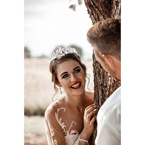 Uranian Silver Crowns and Tiaras Bridal Wedding Crowns Crystal Princess Pearl Tiaras Vintage Hair Accessories for Women and Girls