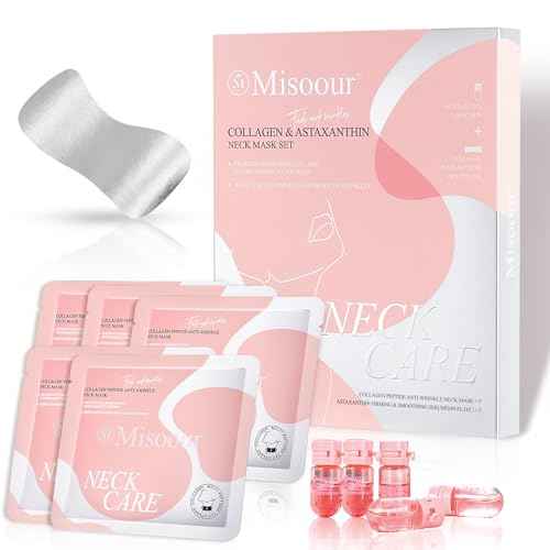 Neck Firming Mask with Collagen & Astaxanthin, 2 in 1 Anti-Wrinkle Neck Sheet Mask Set, Deep Hydration, Skin Tightening, Lifting & Moisturizing Care Patches for Daily Use & Travel, 5 Pack