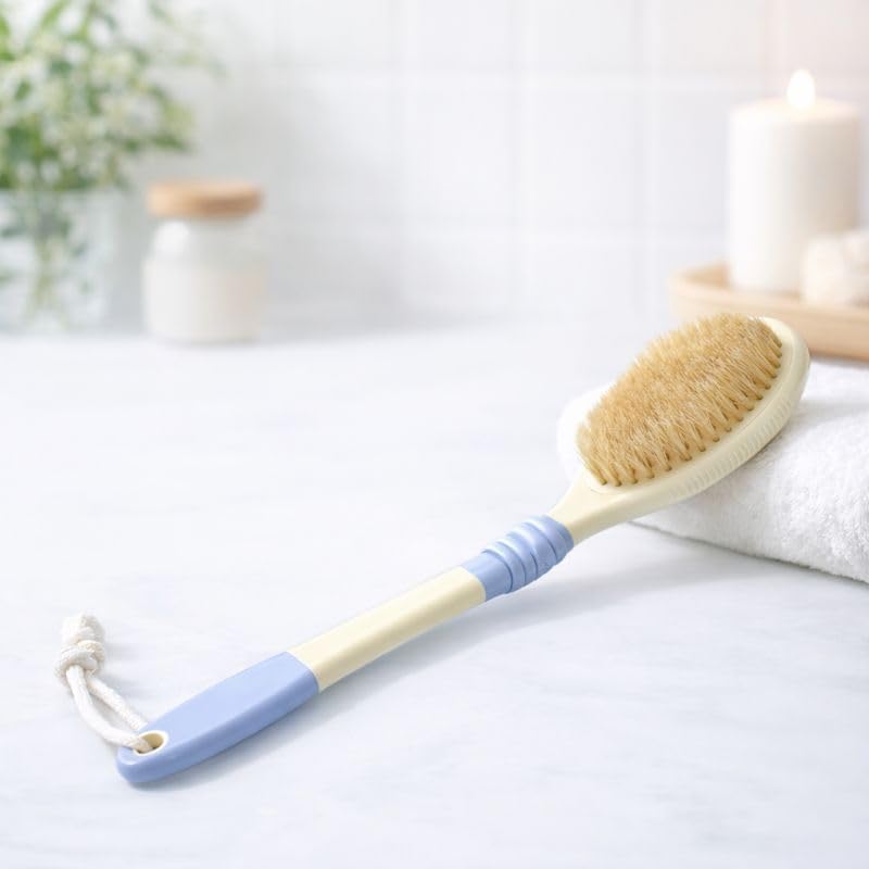 Back Scrubber for Shower - Flexible Natural Boar Bristle Body Brush | Long Handle for Wet or Dry Exfoliating