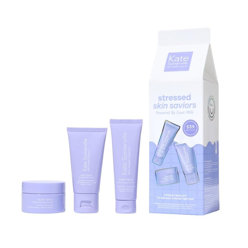 Kate Somerville Stressed Skin Saviors Travel Kit - Goat Milk Cleanser, Cream & Body Lotion Set