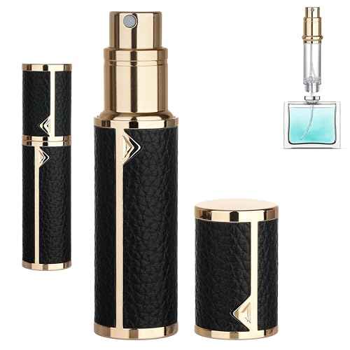 Refillable Travel Perfume Atomizer Bottle - 5ml Luxury Pocket Perfume Dispenser Pump, Travel Perfume Atomiser, Cologne Dispenser, Portable Size Sprayer Bottle for Traveling (Black)