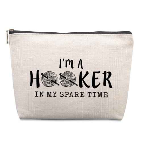 Funny Crochet Gifts Makeup Bag, Crochet Gifts for Crochet Lovers, Crochet Knitting Gifts Christmas Friendship Fun Gifts Funny Birthday Gifts for Women Friends Sister Mom Travel Cosmetic Bag