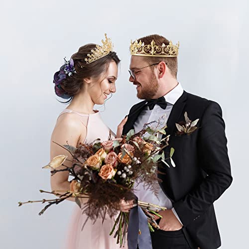 Junkin 2 Pcs Prom King and Queen Crowns for Men Women Baroque Queen King Prince Tiara Princess Crystal Headband for Halloween Wedding Birthday Grad Rhinestone Prom Party(Gold)