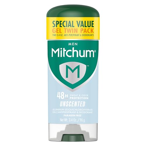Mitchum Men¡¯s Triple Odor Protection Antiperspirant & Deodorant Gel, Unscented, 48HR Protection, 2 pack