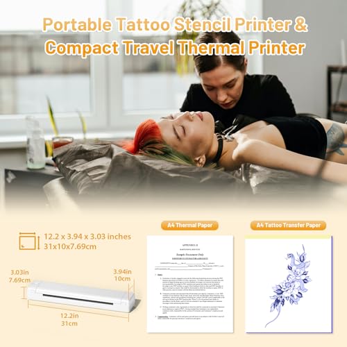 Tattoo Stencil Printer, M08F Wireless Thermal Tattoo Printer with 10pcs Transfer Paper, Compatible with Phone/Tablet/PC, Tattoo Machine for Tattoo Artists & Beginners, All White