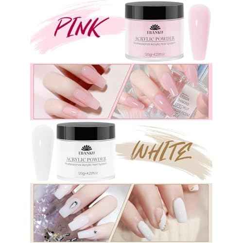 EBANKU 4 Colors Acrylic Powder Set Nude Pink White Clear Acrylic Nail Powder Acrylic Powder for Acrylic Nail Extension Nail Carving, Long-Lasting, No Nail Lamp Needed, Large Capacity 4.23oz*4