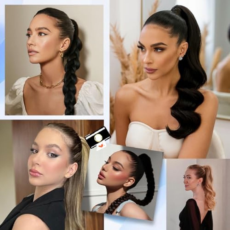 22 Inch Human Hair Ponytail 90g Long Wrap Around Ponytail Natural Black Real Hair Ponytail Extension for Women(22inch,Natural Black)