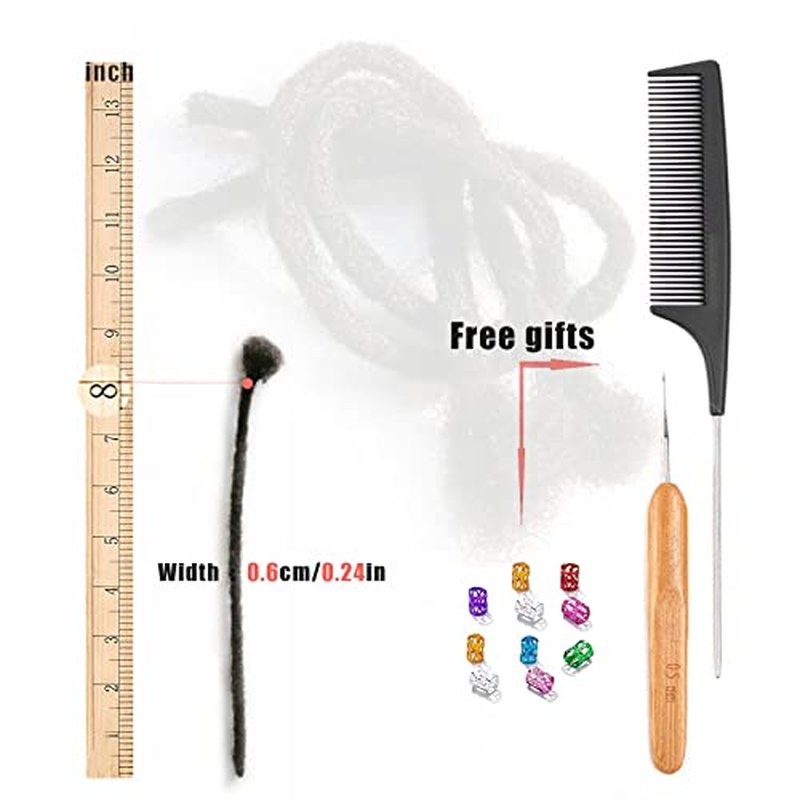 IXIMII 60 Strands Dreadliock Extensions Human Hair 8 inch 0.6 cm Full Handmade Permanent Loc Extensions Soft Natural Black Dreads with Needle and Comb for Men and Women,Can Be Dyed Bleached Curled