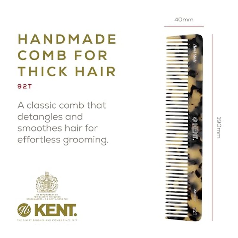 Kent 92TW Wide Tooth Women¡¯s Detangler Comb for Curly, Wavy, and Thick Hair ? Ideal for Use on Wet Hair ? Gentle, Shower Comb for ? Anti-Static, Smooth - Styling Tool by Kent