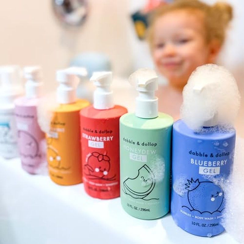 Dabble & Dollop Rainbow of Bubbles ? Natural 4-in-1 Bath Set for Kids, Includes Bubble Bath, Body Wash, Shampoo, No Parabens/Sulfates, Vegan, Gluten-Free, Tear-Free (7-Pack)