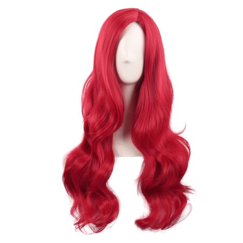 MapofBeauty 28 Inch/70 cm Cosplay Long Wavy Curly Synthetic fiber Anime Fashion Party Hair Wig (Bright Red)
