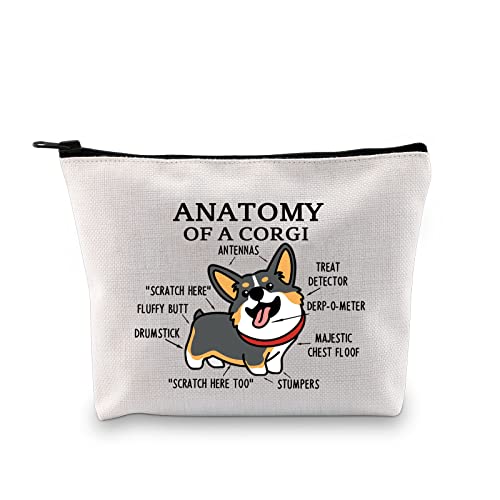 G2TUP Black Tricolor Corgi Lover Anatomy of Corgi Mom Cosmetic Bag with Zipper
