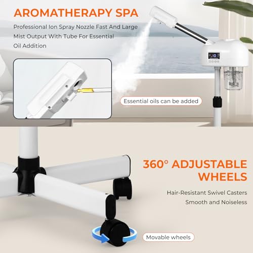 Professional Facial Steamer for Estheticians, Hot Mist & Timer Function, Vaporizador Facial Professional Steamer On Wheels for Home Use & Spa Salon Skin Cleasning